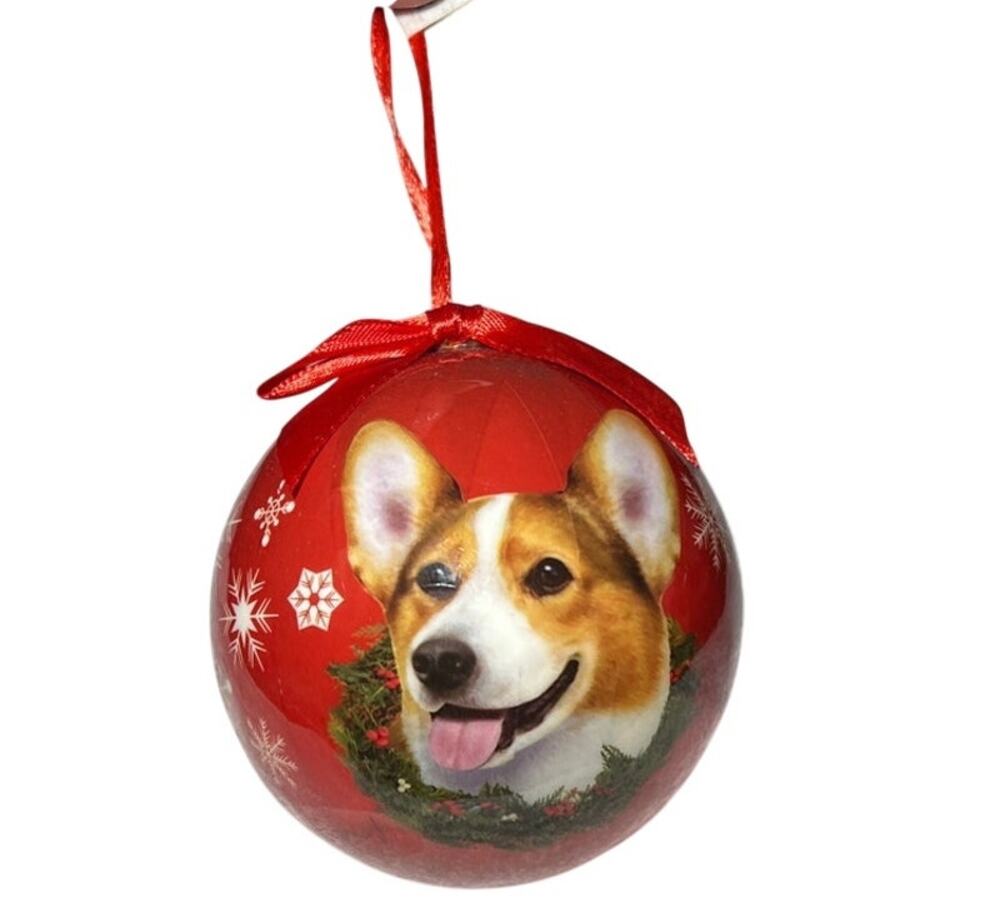 NWT 3" Round Christmas Ornament Dog Welsh Corgi CBO-100 Paper Mache Glazed Red